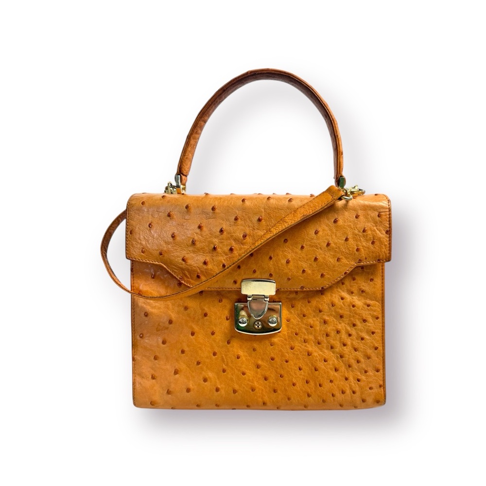 Scuola del Cuoio Firenze Ostrich Leather Top Handle Bag Gold Hardware EUC